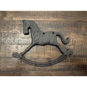 Vintage Cast Iron Rocking Horse Wall Mount 4 Hook Hanger Hat Key Home Decor